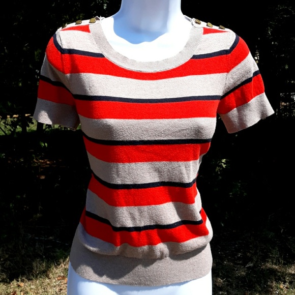 ✅Orange, Black, & Tan Striped Shirt by Loft - Picture 4 of 8
